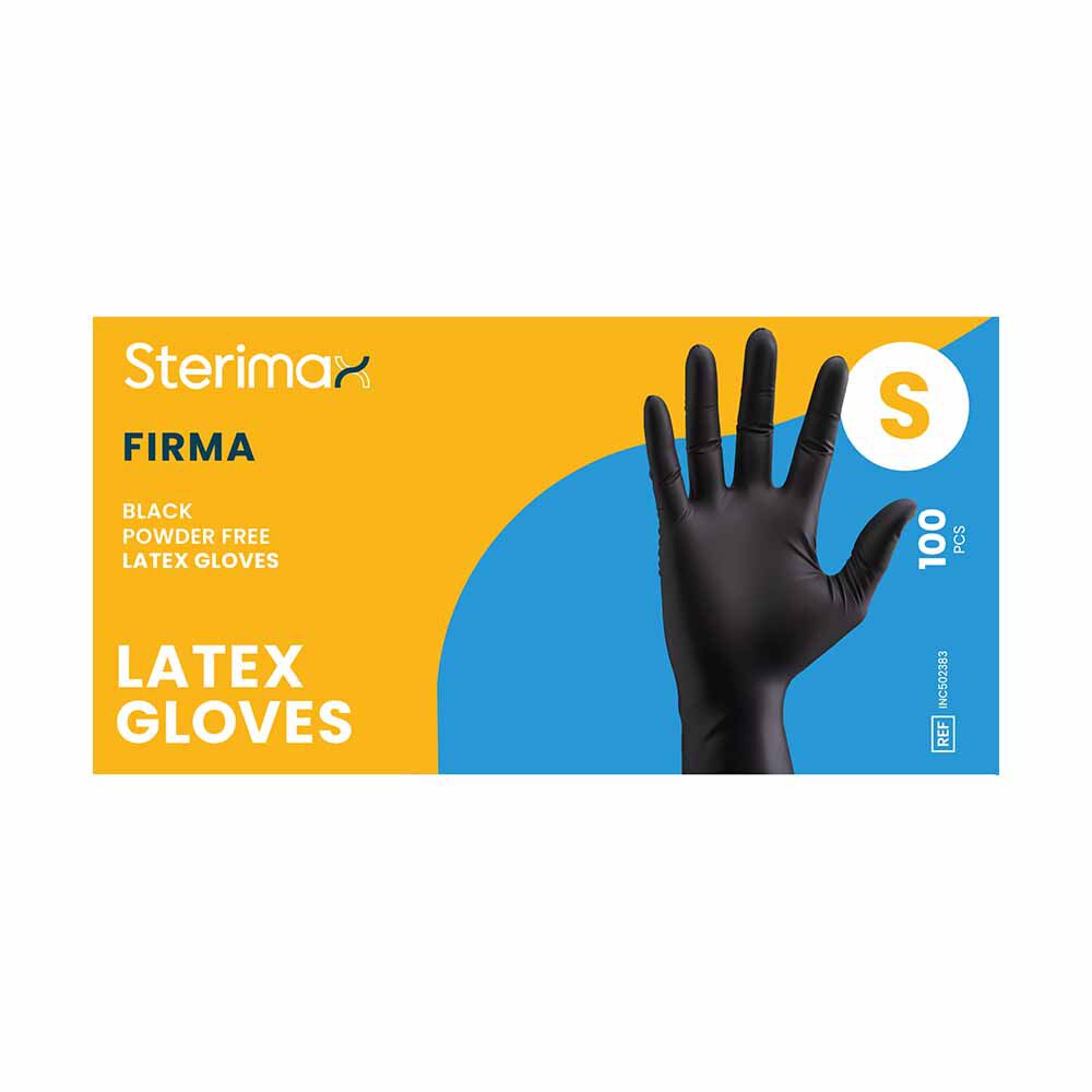 Sterimax Firma&reg; Latex Disposable Black Glove - Small, Pack of 100