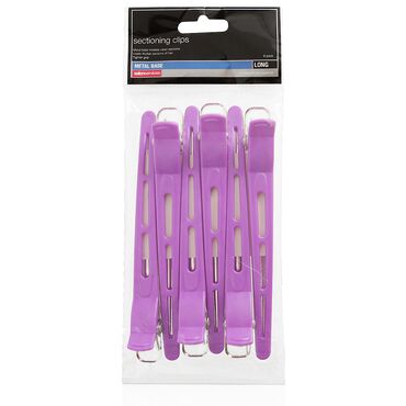 Salon Services Sectioning Clips Long Metal Base Purple Pack of 6