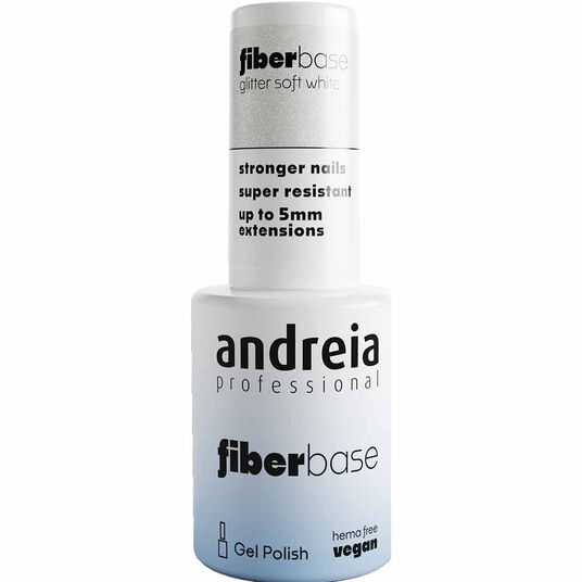 Andreia Professional Fiber Base Glitter Soft White - Base Coat With Fibers, 10.5ml