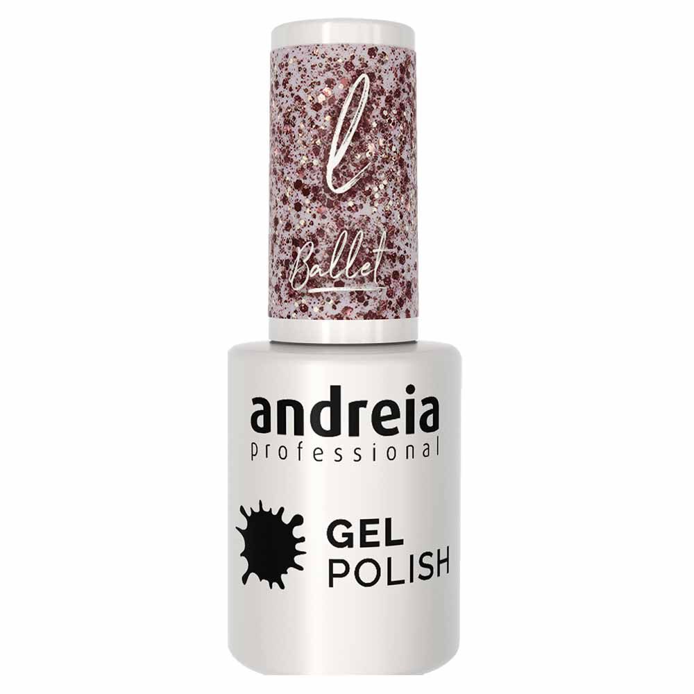 Andreia Professional Gel Polish Ba4 -Ballet Collection Gold and Pink Glitter, 10.5ml