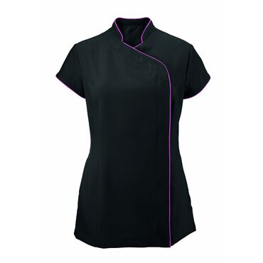 Alexandra Women's Easycare Wrap Zip Beauty Tunic - Black/Pink