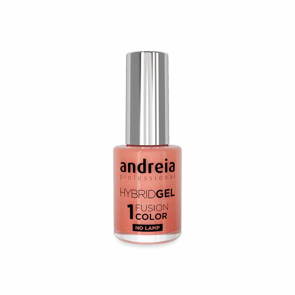 Andreia Professional Hybrid Gel Nail Polish Charmed Collection - Fusion Color H91 Coral with Soft Gold Shimmers, 10.5ml