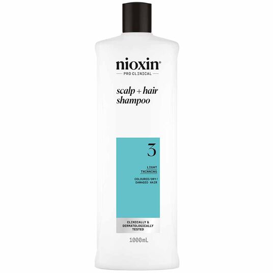 Nioxin System 3 Scalp + Hair Thickening Shampoo for Coloured, Dry and Damaged Hair with Light Thinning 1L