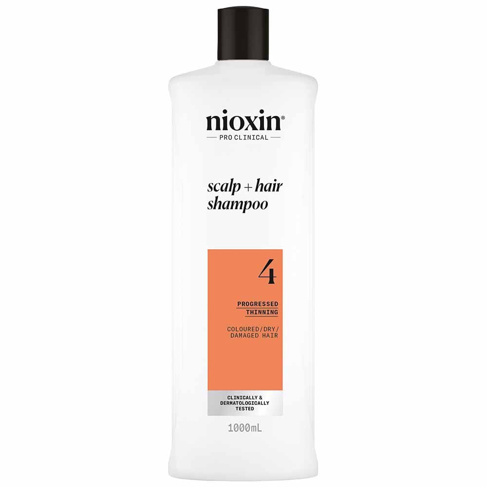 Nioxin System 4 Scalp + Hair Thickening Shampoo for Coloured, Dry and Damaged Hair with Progressed Thinning 1L