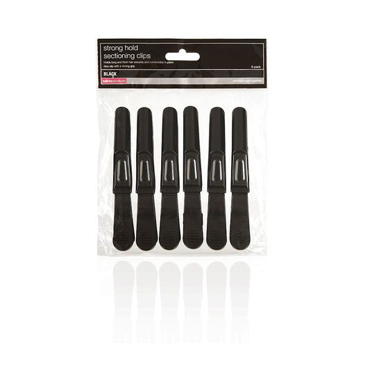 Salon Services Strong Hold Sectioning Clips, Black, Pack of 6