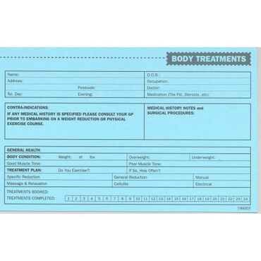 Beauty Express Body Treatment Record Cards Pack of 50