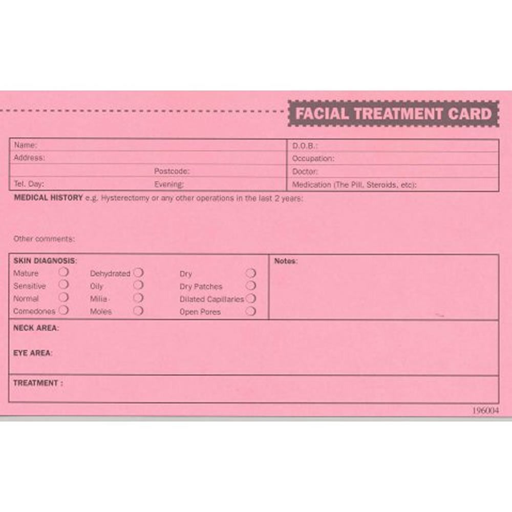 Lash Fx Facial Treatment Record Cards Pack Of 50 Stationery Salon Services