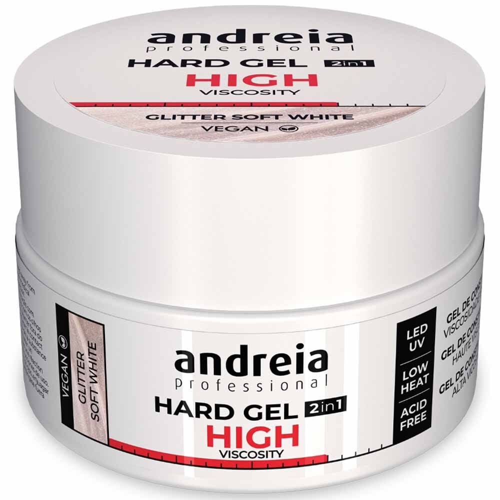Andreia Professional Hard Gel 2 In 1 - High Viscosity Glitter Soft White 22gr