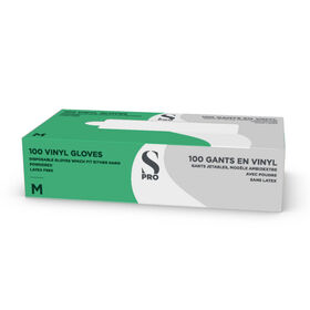 S-PRO Vinyl Powder-Free Gloves, Medium, Pack of 100