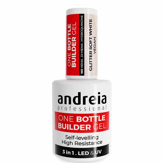 Andreia Professional One Bottle Builder Gel 3 In 1 - Low Viscosity Builder Gel Glitter Soft White, 14ml