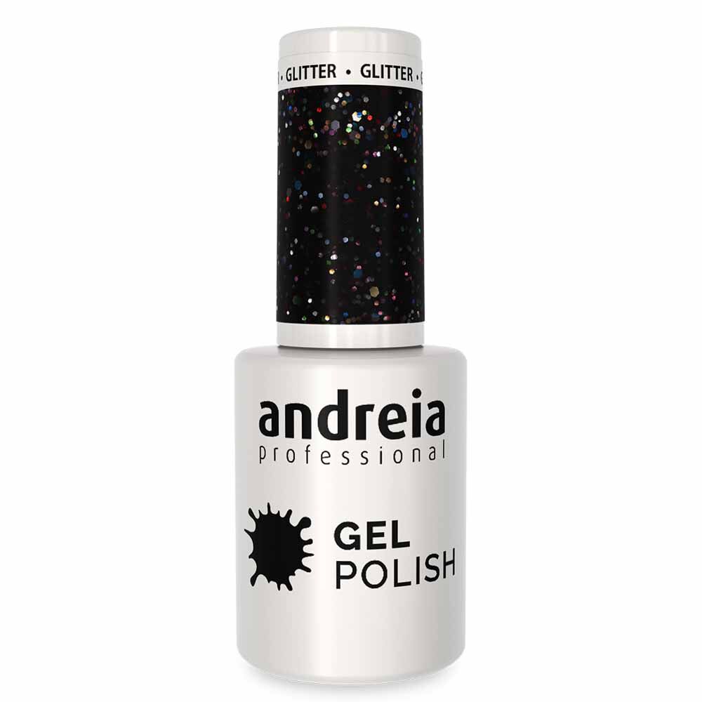 Andreia Professional Gel Polish 244 Black with Multicolored Glitter, 10.5ml