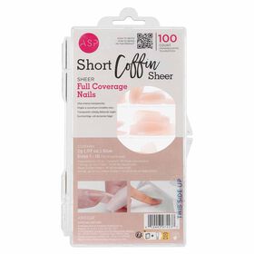 ASP Short Coffin Sheer Full Coverage Nails, 100 PK Tips