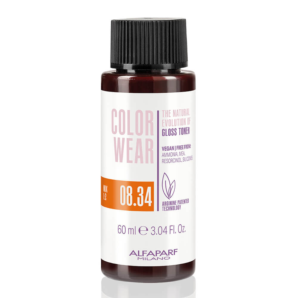 Alfaparf Milano Color Wear Gloss Demi-Permanent Liquid Toner - 08.34 Soft Light Golden Copper Blonde 60ml