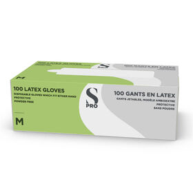 S-PRO Powder-Free Latex Gloves, Medium, Pack of 100
