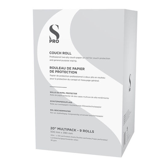 S-PRO 2-Ply Couch Roll 40m, 20 inch 100 Perforated Sheets, Pack of 9