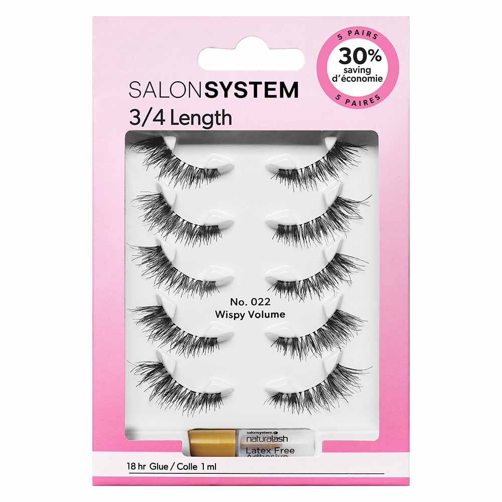 Salon System Strip Lash 022 3/4 Length, Pack of 5