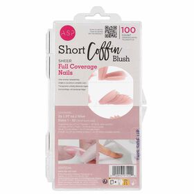 ASP Short Coffin Blush Sheer Full Coverage Nails, 100 PK Tips