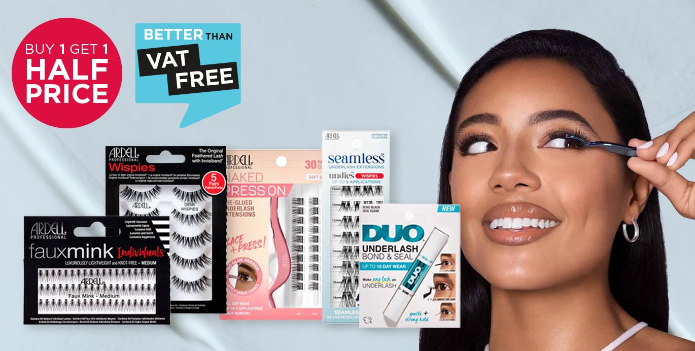 Buy 1 get 1 Half Price across Ardell Individual Lashes, Strip & Seamless Lashes and Adhesives