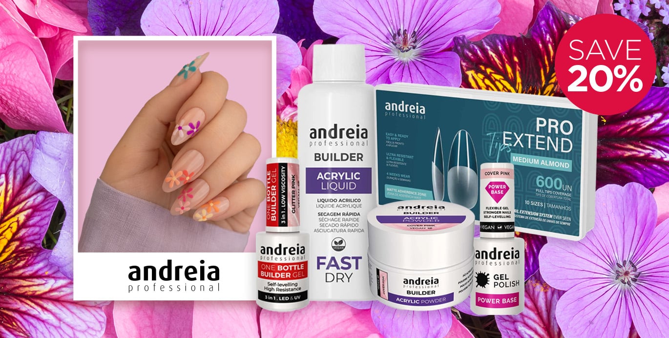 Save 20% on Andreia Professional Builder Gels, Hard Gels, Acrylics & Tips