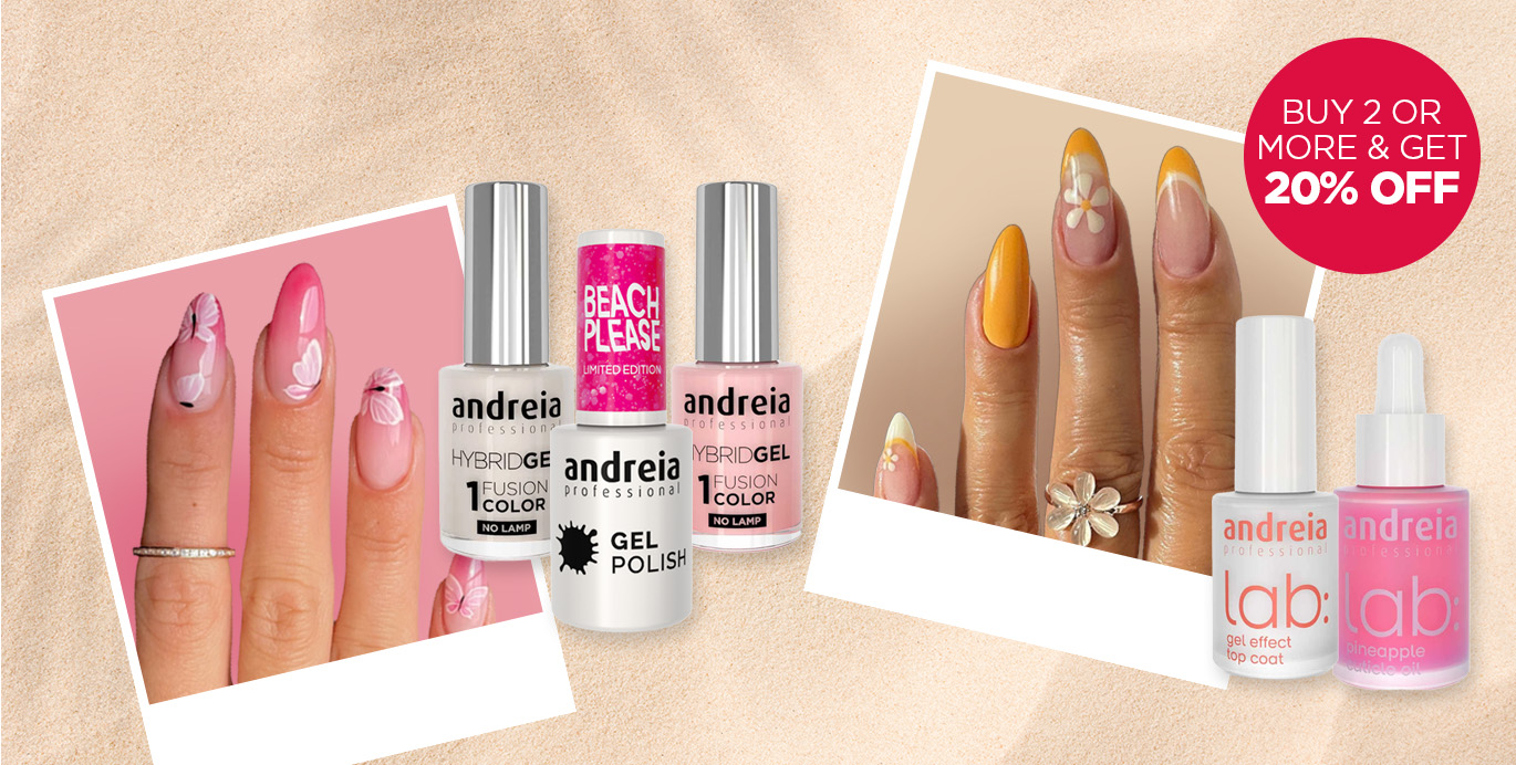 Buy 2 or more & Get 20% off across Andreia Professional Nutri Color Nail Polish, Hybrid Gel and Lab ranges