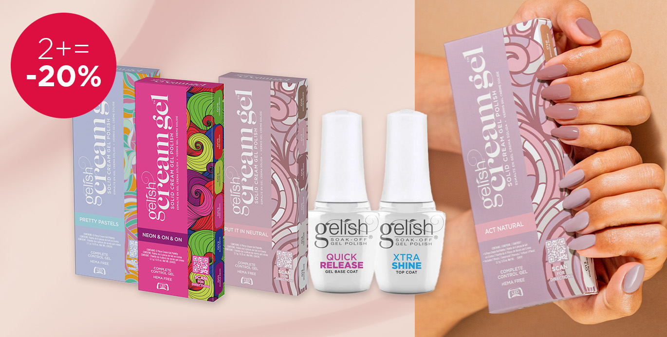 Buy 2 or more & get 20% off across Gelish Cream Gel Palettes, Hema free Top & Base Coats