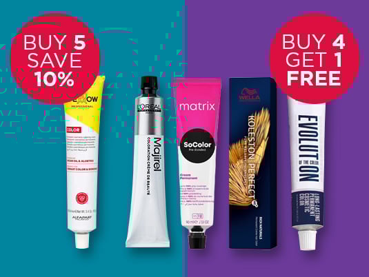Shop offers on professional hair dye from best salon brands including Wella, L'Oréal, Schwarzkopf and Redken.