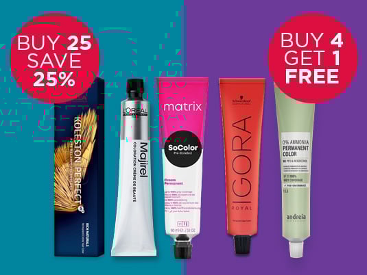 Shop offers on professional hair dye from best salon brands including Wella, L'Oréal, Schwarzkopf and Redken.