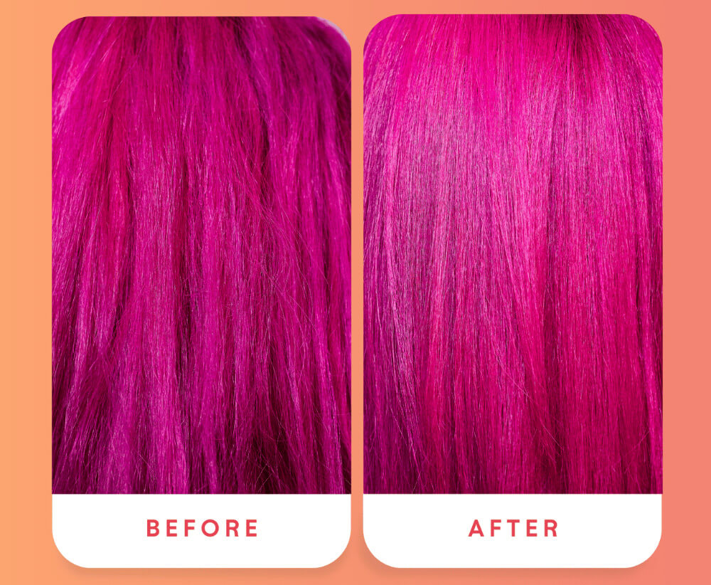 Goddess BioTech Blowout Hair Repair Mask before and after image on coloured hair