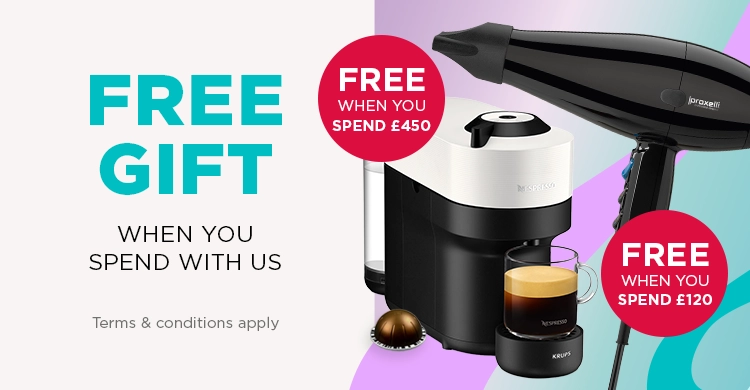 Free Nespresso Coffee Machine or Proxelli Hair Dryer with purchase.
