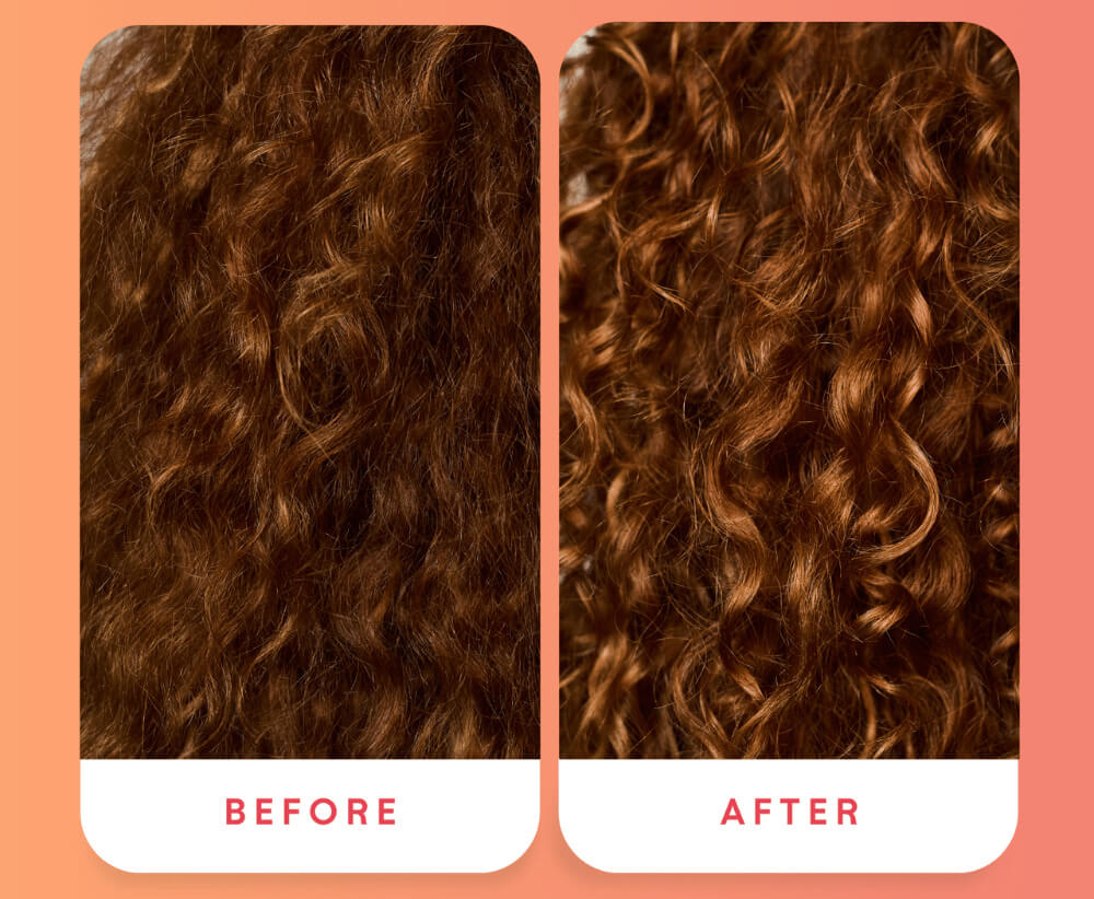 Goddess BioTech Blowout Hair Repair Mask before and after image on curly hair