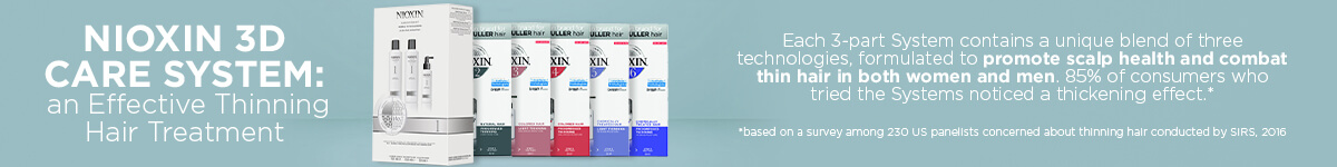 NIOXIN 3D Care System: an Effective Thinning Hair TreatmentEach 3-part System contains a unique blend of three technologies, formulated to promote scalp health and combat thin hair in both women and men. 85% of consumers who tried the Systems noticed a thickening effect.