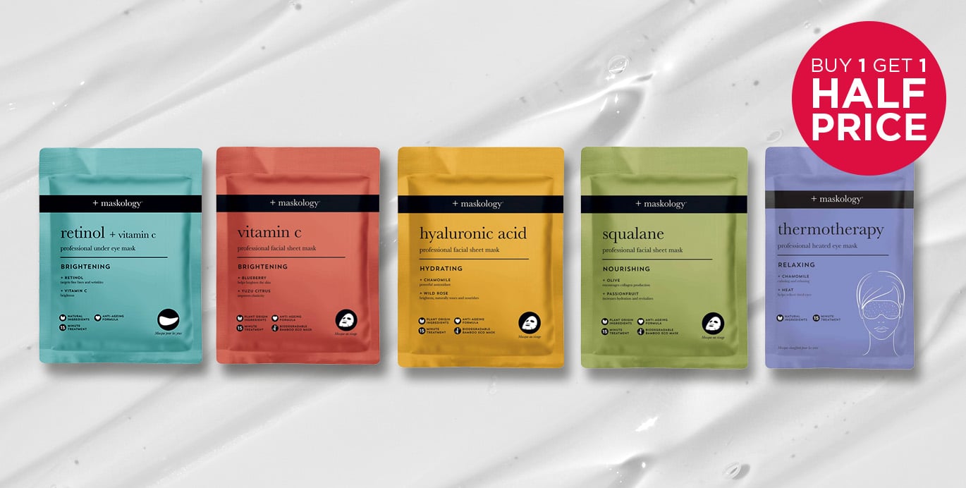 Buy 1 get 1 half price across Maskology Skincare range 
