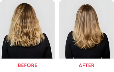Goddess BioTech Blowout Hair Repair Mask before and after image on blonde hair
